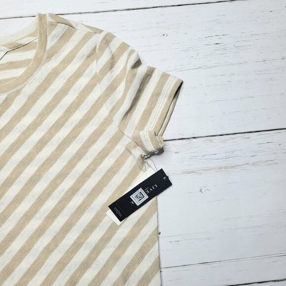 Liverpool Chevron Crewneck Tee Shirt Short Sleeve Top Stripe Beige White Small - Picture 6 of 8